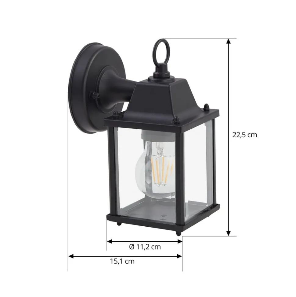 Lindby udendørs væglampe Rurik, sort, glas, aluminium, E27
