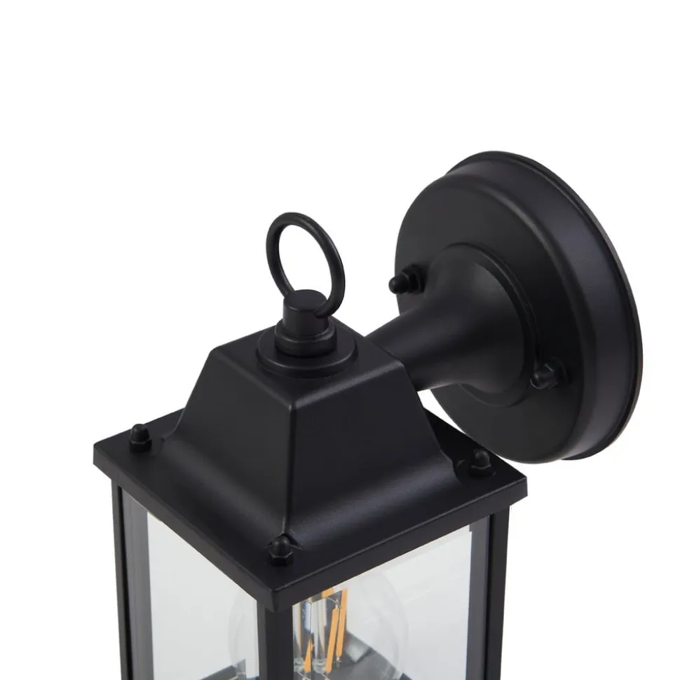 Lindby udendørs væglampe Rurik, sort, glas, aluminium, E27