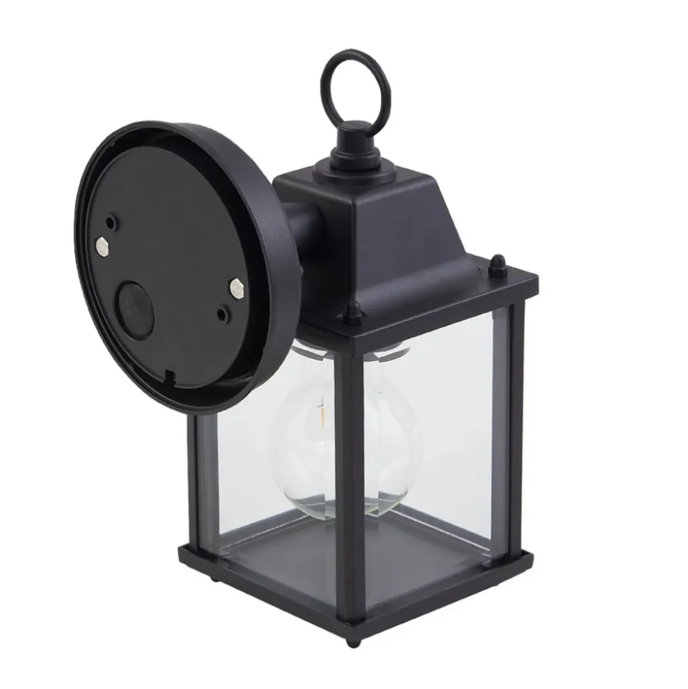 Lindby udendørs væglampe Rurik, sort, glas, aluminium, E27