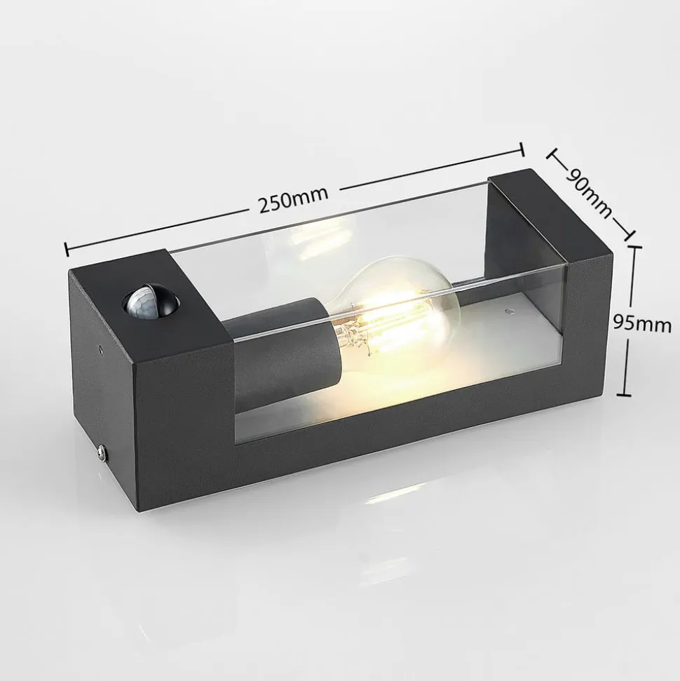 Lindby udendørs væglampe Tilian, sensor, højde 25 cm, antracit