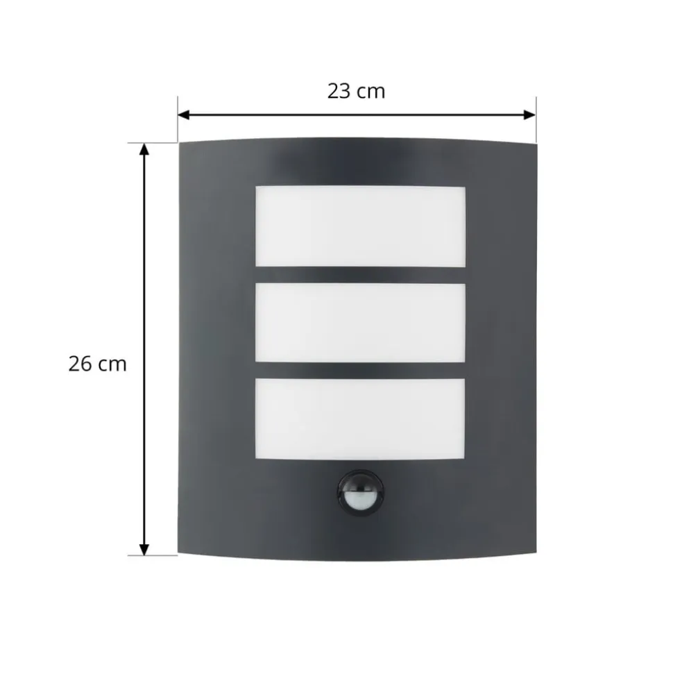 Lindby udendørs væglampe Vimal, sensor, E27, 26 cm, aluminium