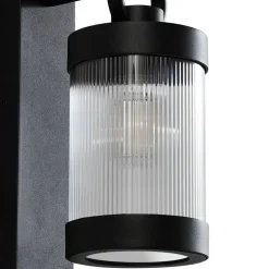 Lindby udendørs væglampe Yrene, 20cm, sort, sensor, riffel