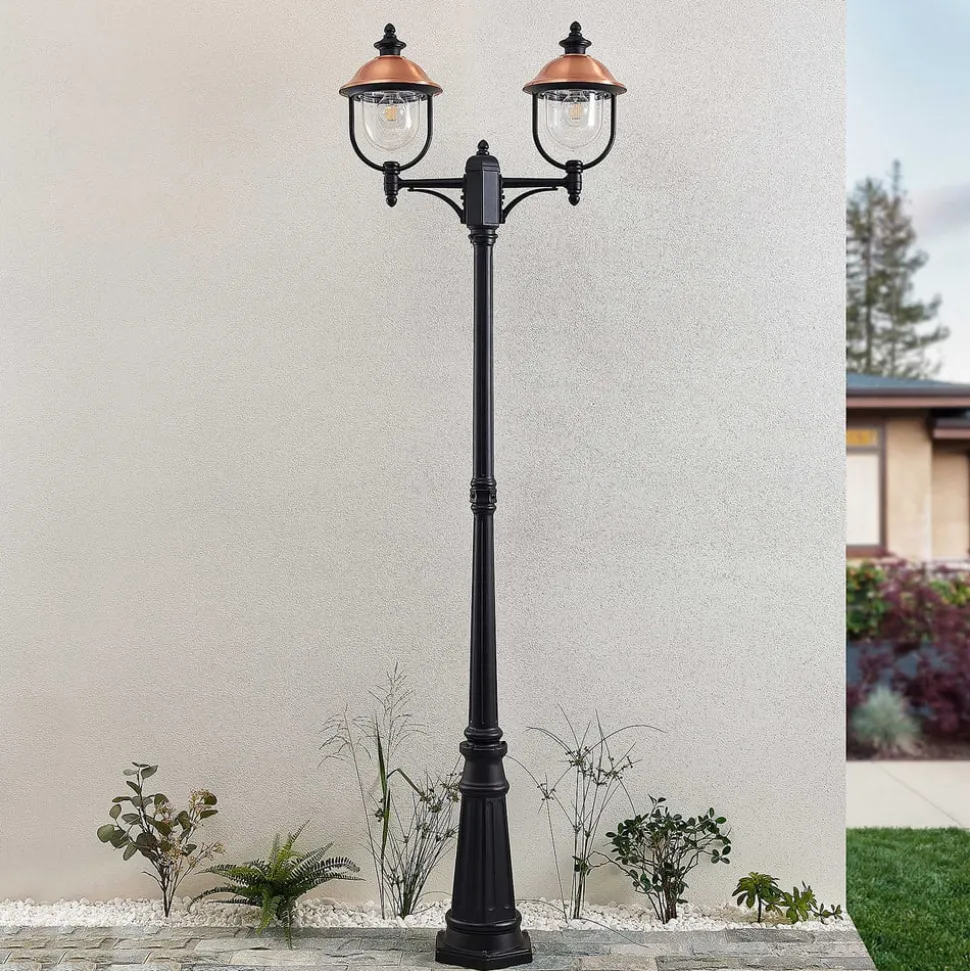 Lindby udendørslampe Clint, 225 cm, 2 lyskilder, saltvandsresistent, E27