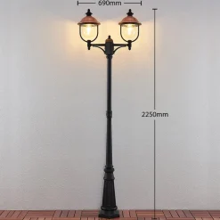 Lindby udendørslampe Clint, 225 cm, 2 lyskilder, saltvandsresistent, E27
