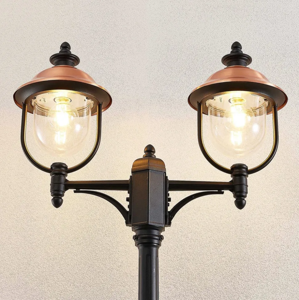 Lindby udendørslampe Clint, 225 cm, 2 lyskilder, saltvandsresistent, E27