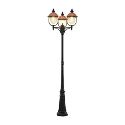 Lindby udendørslampe Clint, 225 cm, 3 lyskilder, saltvandsresistent, E27