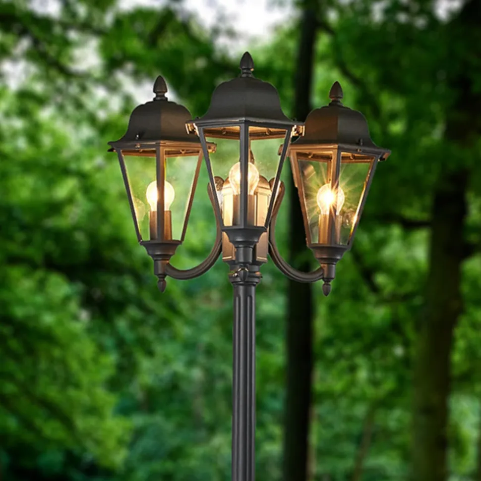 Lindby udendørslampe Edana, 212 cm, 3 lyskilder, antracit, E27, IP44