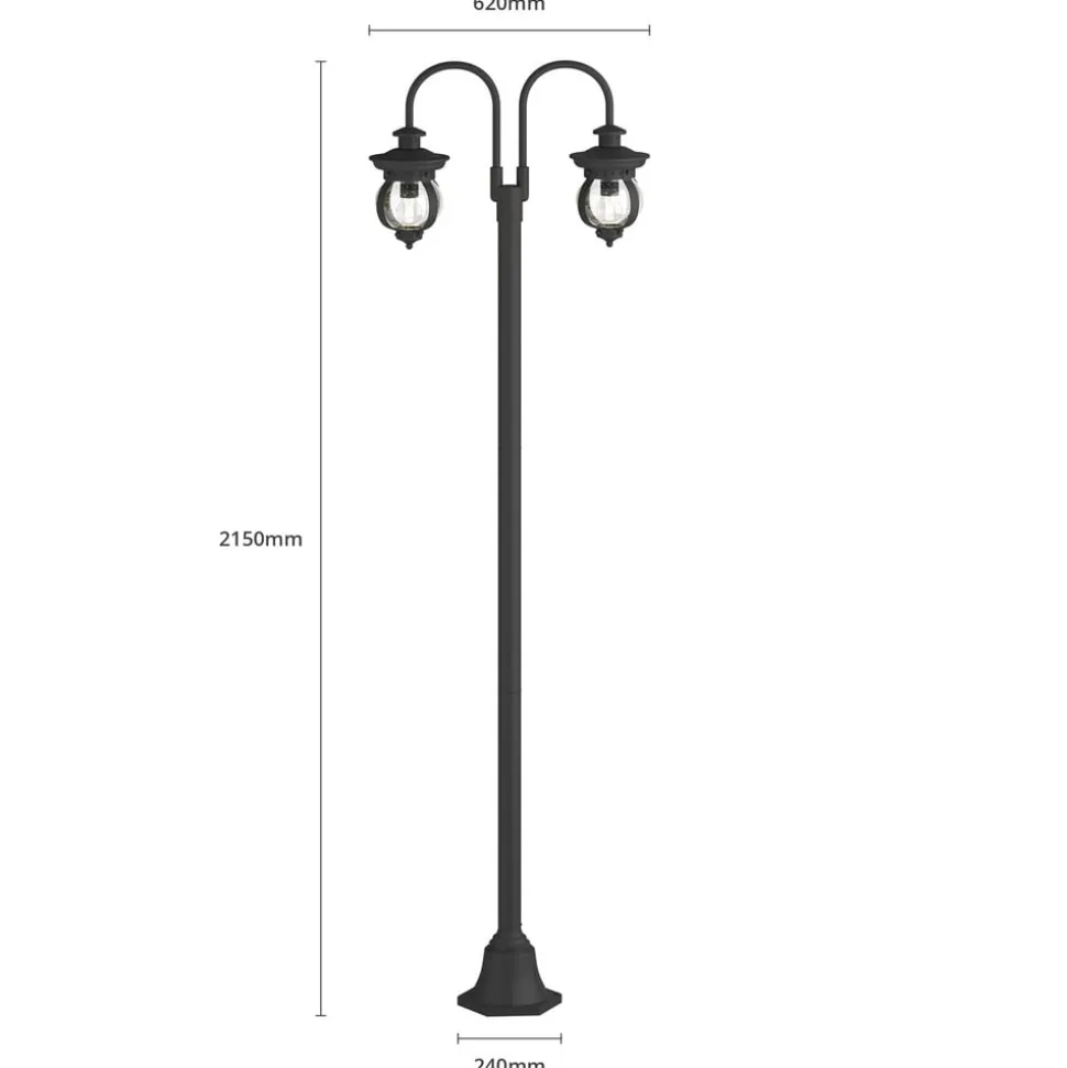 Lindby udendørslampe Farley, 215 cm, 2 lyskilder, IP44, E27