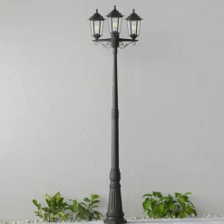 Lindby udendørslampe Nane, 217 cm, sort, saltvandsresistent, E27