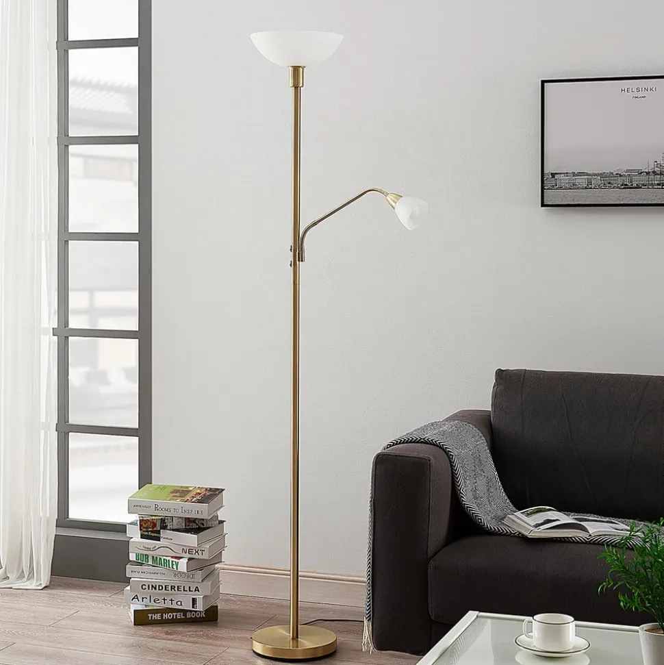 Lindby uplight Jost, 180 cm, messing, læselampe, E27