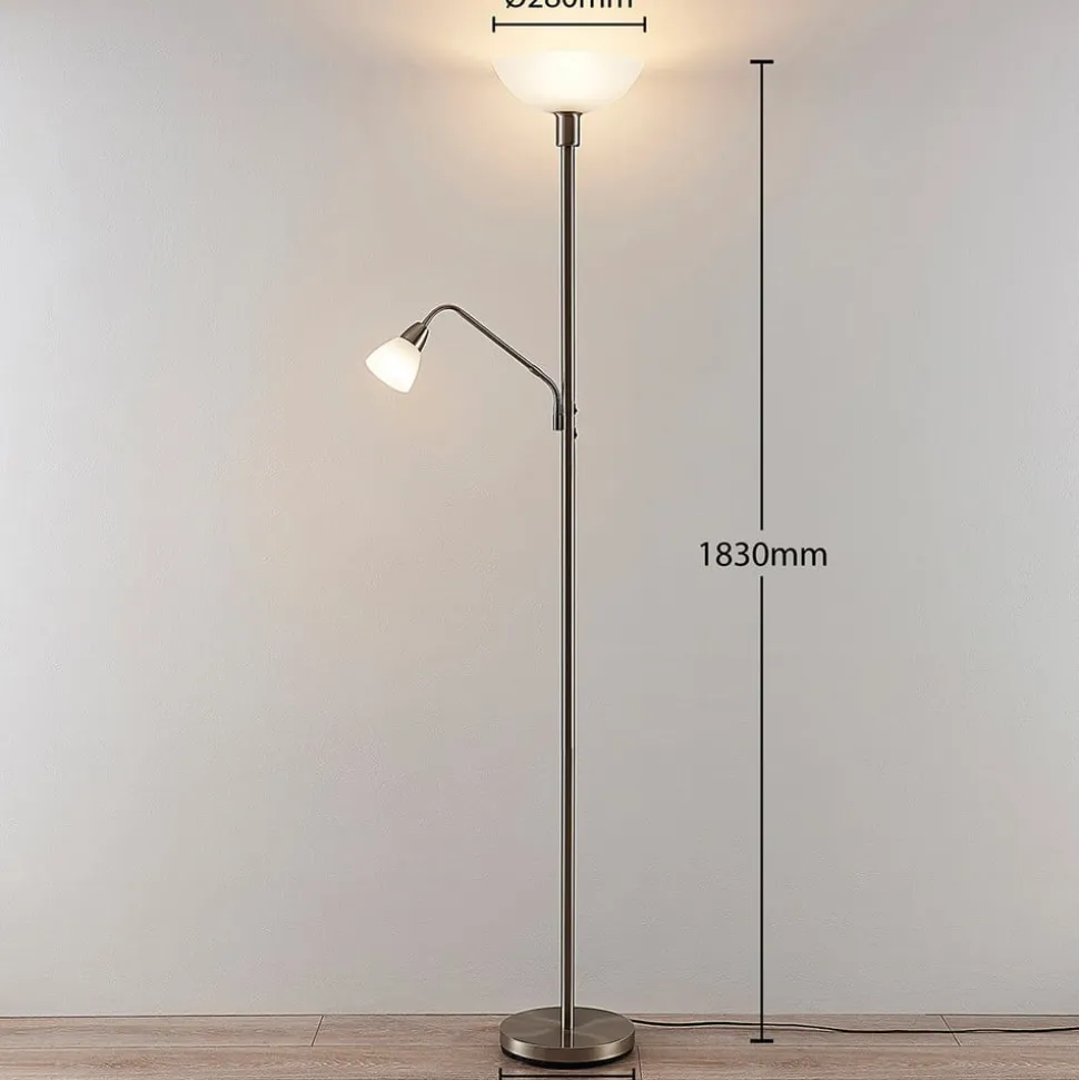 Lindby uplight Jost, 180 cm, nikkelfarvet, læselampe