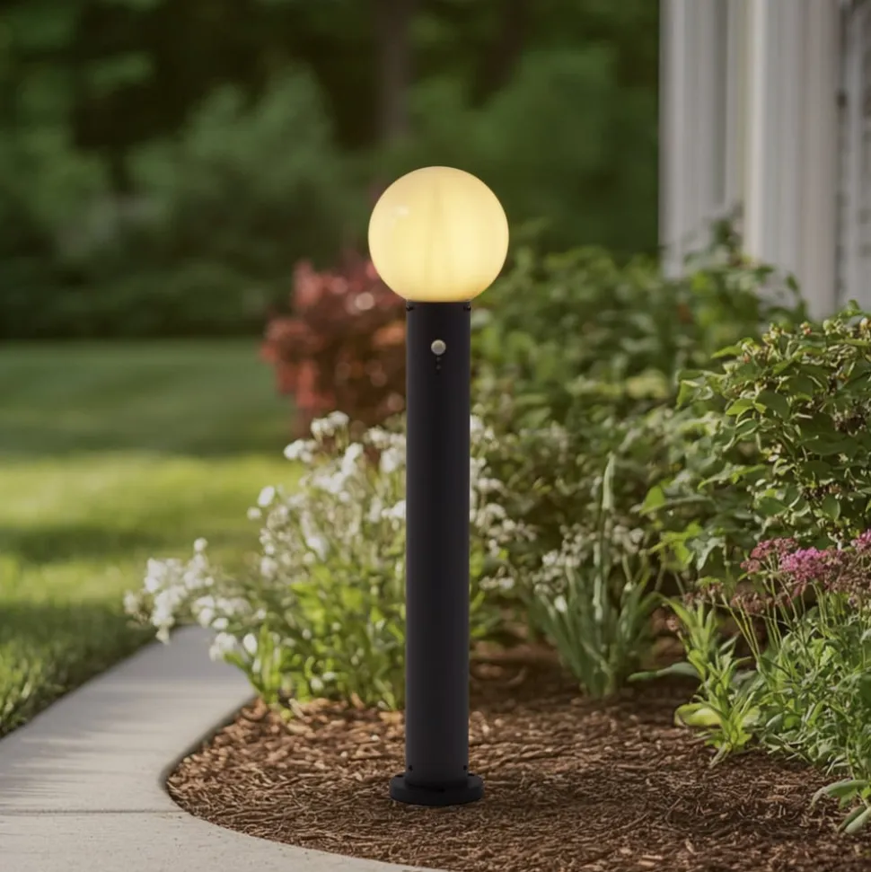 Lindby vejlampe Dangan, hvid, 90 cm, glas, sensor
