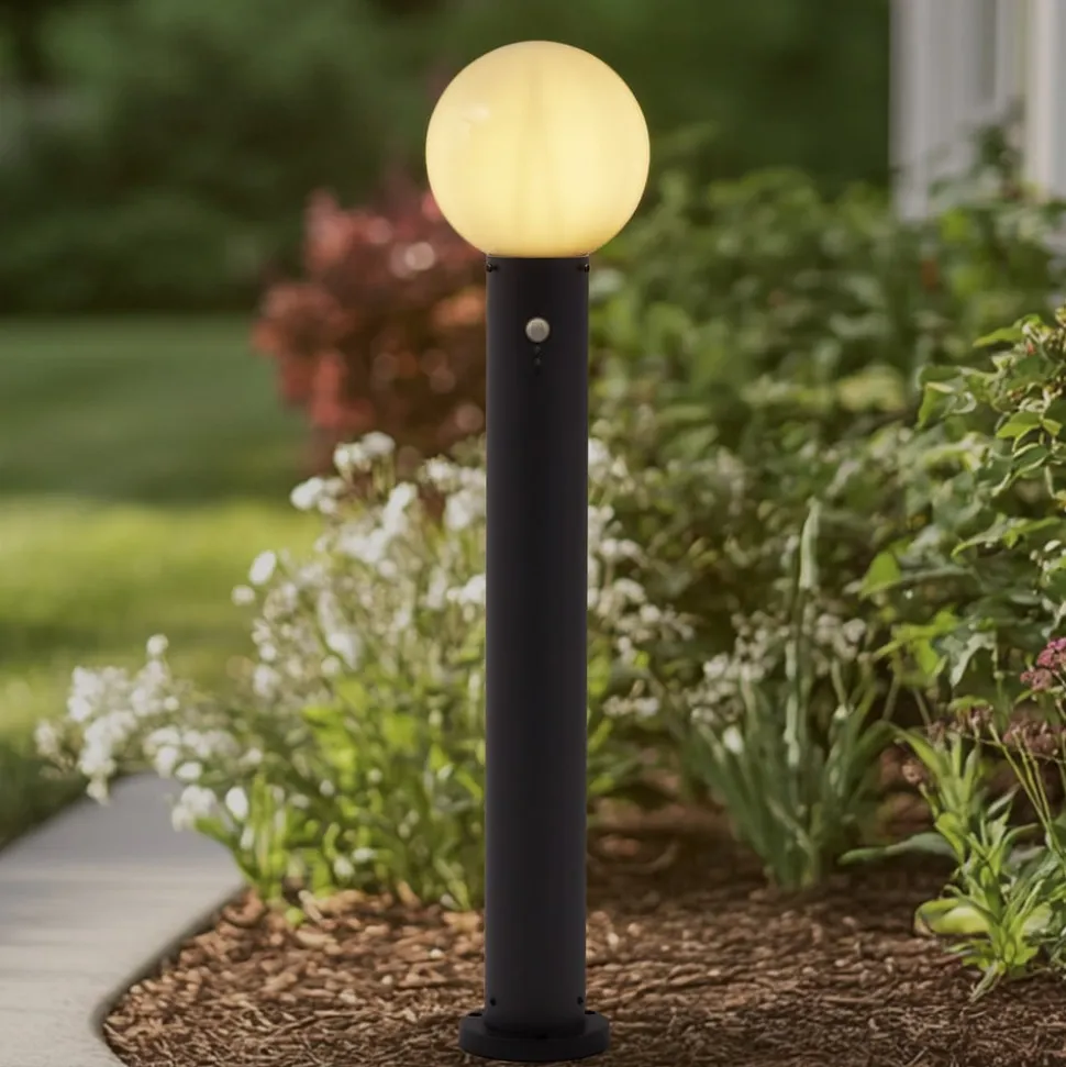 Lindby vejlampe Dangan, hvid, 90 cm, glas, sensor