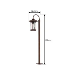 Lindby vejlampe Zayn, rustfarvet, glas, højde 109 cm, IP65