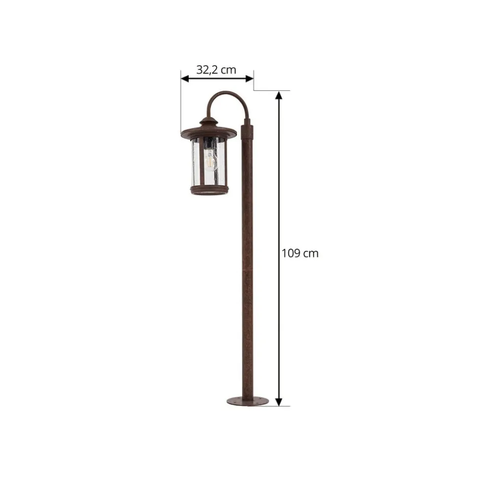 Lindby vejlampe Zayn, rustfarvet, glas, højde 109 cm, IP65