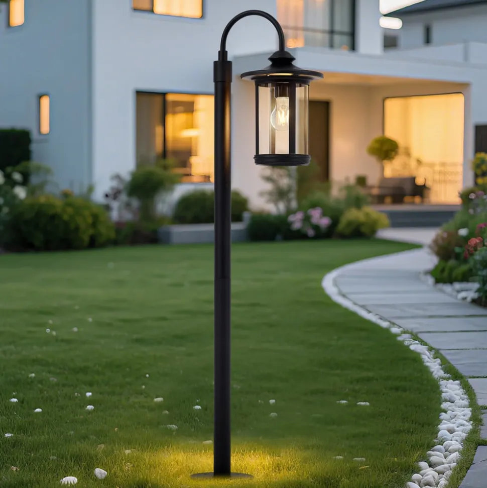 Lindby vejlampe Zayn, sort, glas, højde 109 cm, IP65