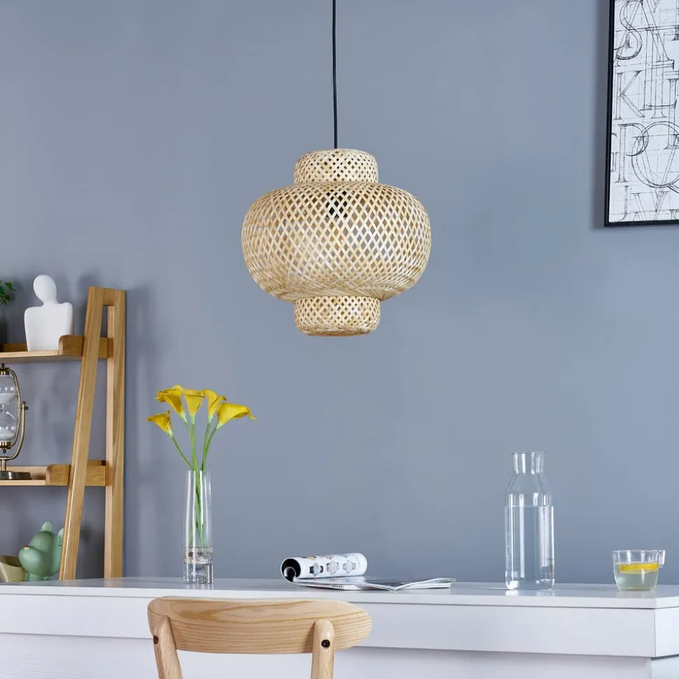 Lindby Venora hængelampe, Ø 40 cm, pæreformet, bambus, E27