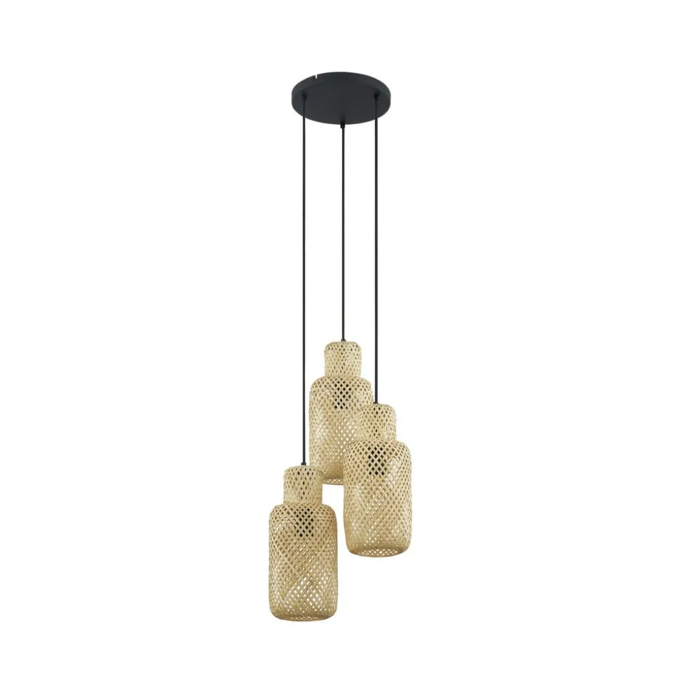 Lindby Venora hængelampe, rund, 3 lyskilder, Ø 15 cm, bambus
