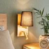 Lindby væglampe Aiden, 30 cm, sort, guld, LED-læselampe