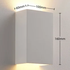 Lindby væglampe Colja, kantet, højde 16 cm, gips, hvid