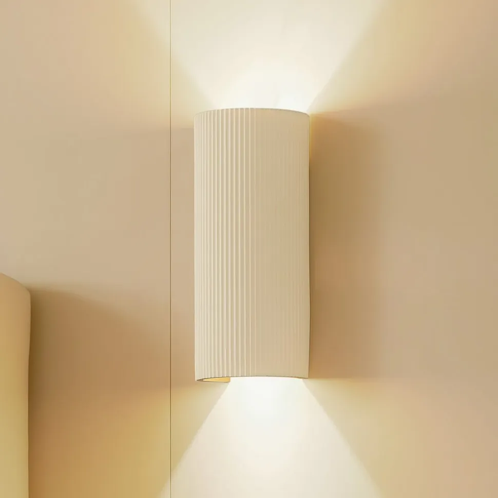Lindby væglampe Colja, rund, højde 30,5 cm, gips, beige