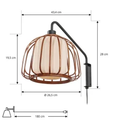 Lindby væglampe Davella, Ø 26 cm, sort, bambus, tekstil