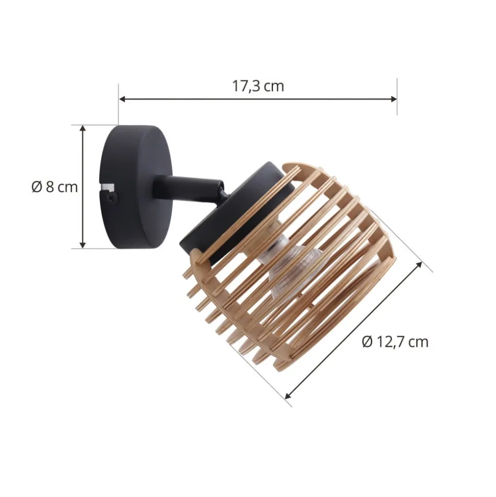 Lindby væglampe Ediz, GU10, sort, træ, Ø 12,7 cm