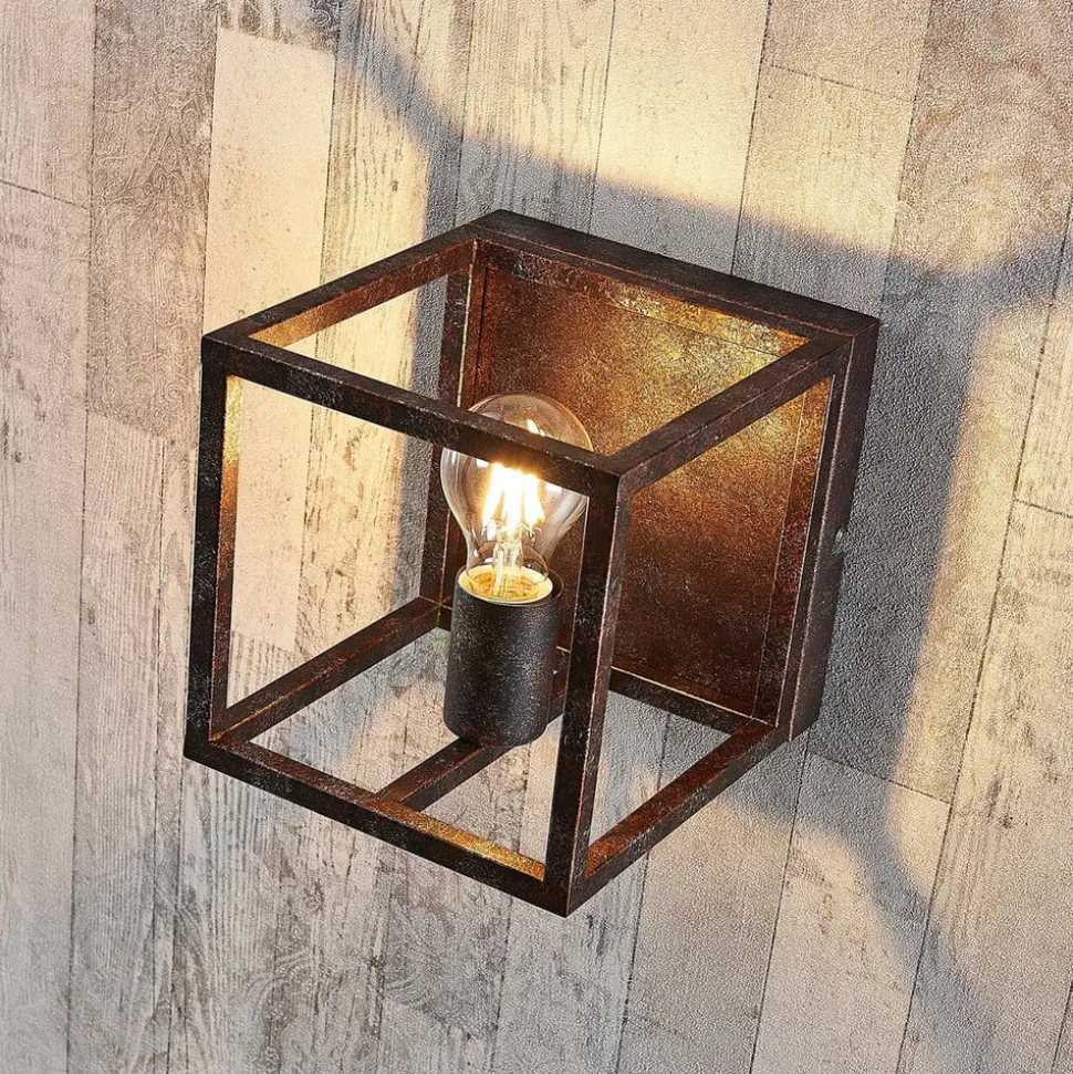 Lindby væglampe Emin, bredde 18 cm, rustfarvet, metal