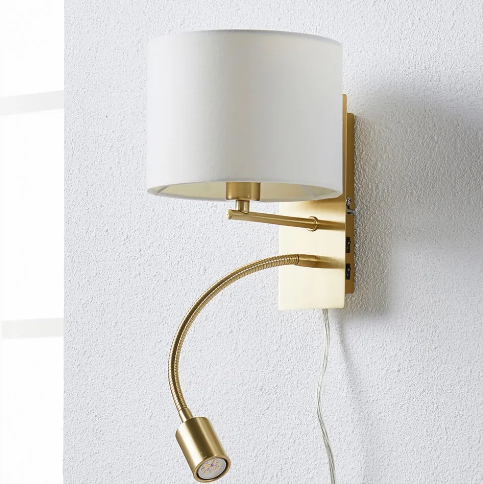 Lindby væglampe Florens, messing, LED-læselampe, 23,5 cm
