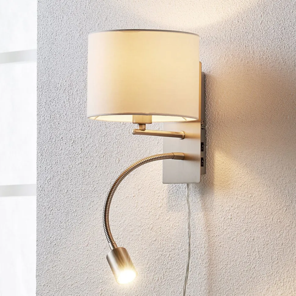 Lindby væglampe Florens, nikkel, LED-læselampe, 23,5 cm