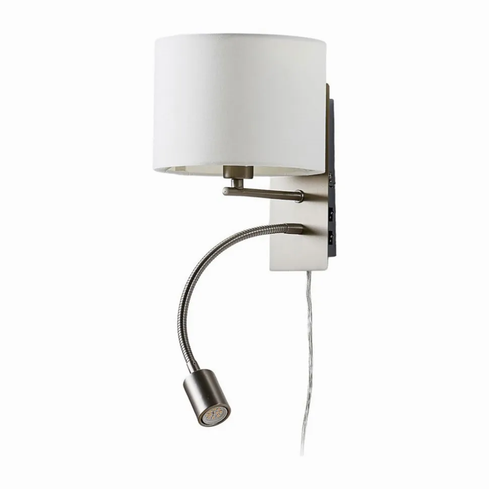 Lindby væglampe Florens, nikkel, LED-læselampe, 23,5 cm