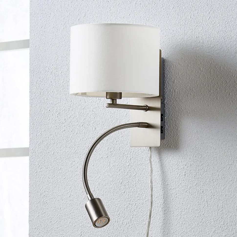 Lindby væglampe Florens, nikkel, LED-læselampe, 23,5 cm