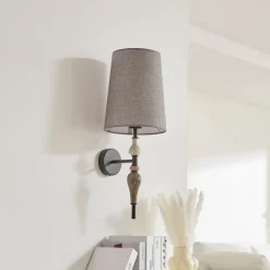 Lindby væglampe Haldorin, grå/sort, tekstil, 58 cm