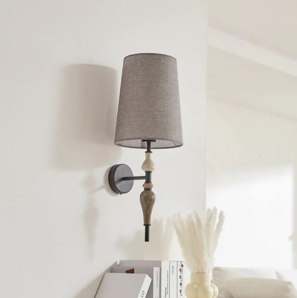 Lindby væglampe Haldorin, grå/sort, tekstil, 58 cm