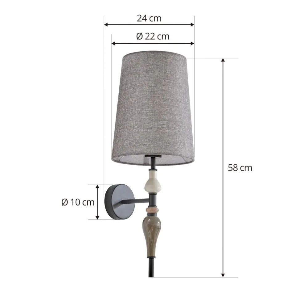 Lindby væglampe Haldorin, grå/sort, tekstil, 58 cm