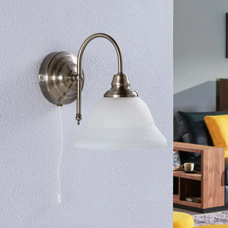 Lindby væglampe Hanna, 18 m, antik messing, metal, glas