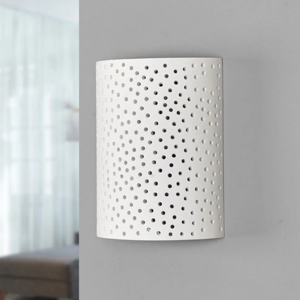Lindby væglampe Jiru, højde 23 cm, hvid, halvcirkelformet, gips