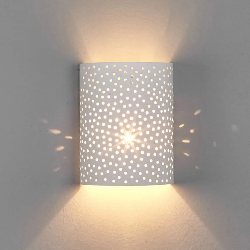 Lindby væglampe Jiru, højde 23 cm, hvid, halvcirkelformet, gips