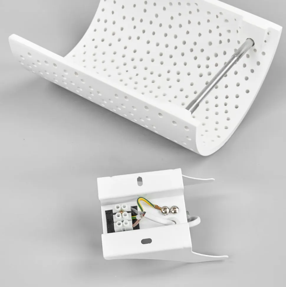 Lindby væglampe Jiru, højde 23 cm, hvid, halvcirkelformet, gips