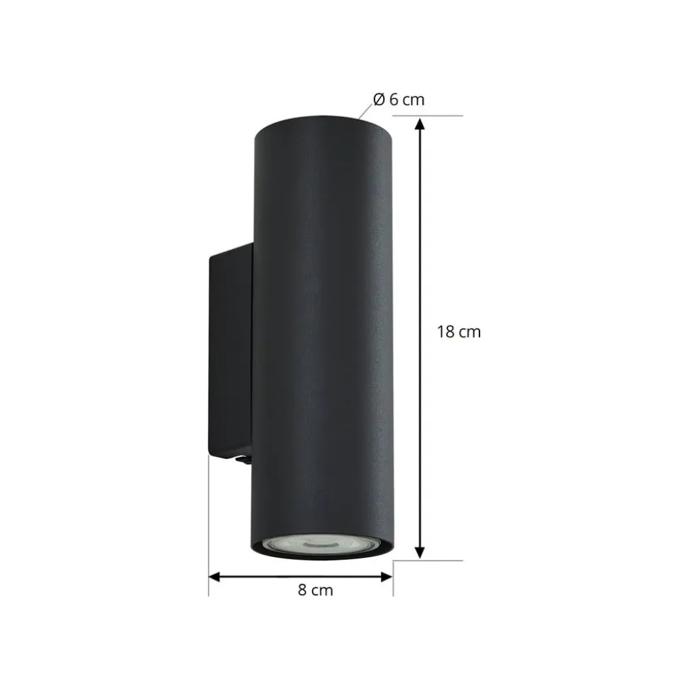 Lindby væglampe Joffrey, 18 cm, sort, op/ned, GU10
