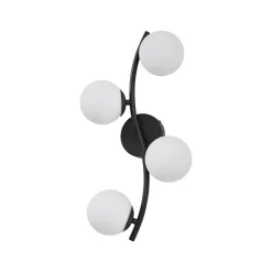Lindby væglampe Josiana, opal/sort, 48 cm, kugle, glas