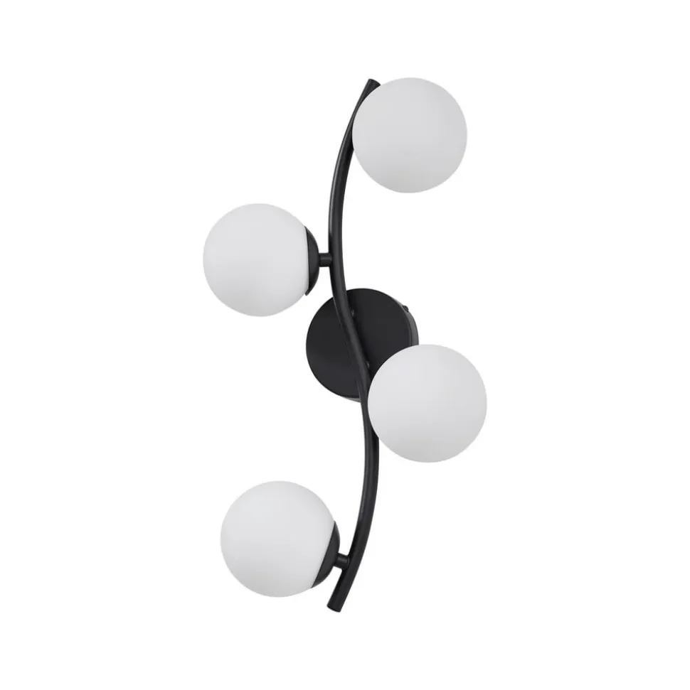 Lindby væglampe Josiana, opal/sort, 48 cm, kugle, glas