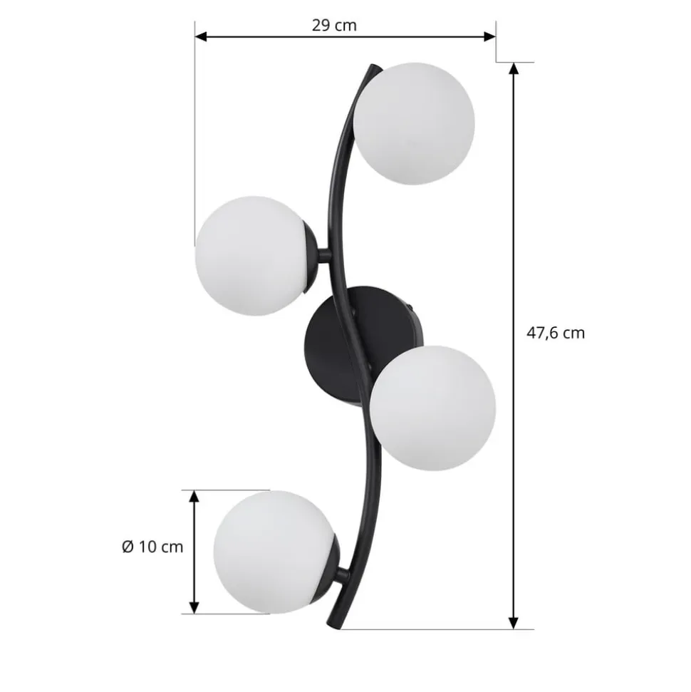 Lindby væglampe Josiana, opal/sort, 48 cm, kugle, glas