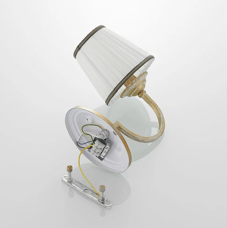 Lindby væglampe Lumiel, creme/messing, tekstil, 27 cm