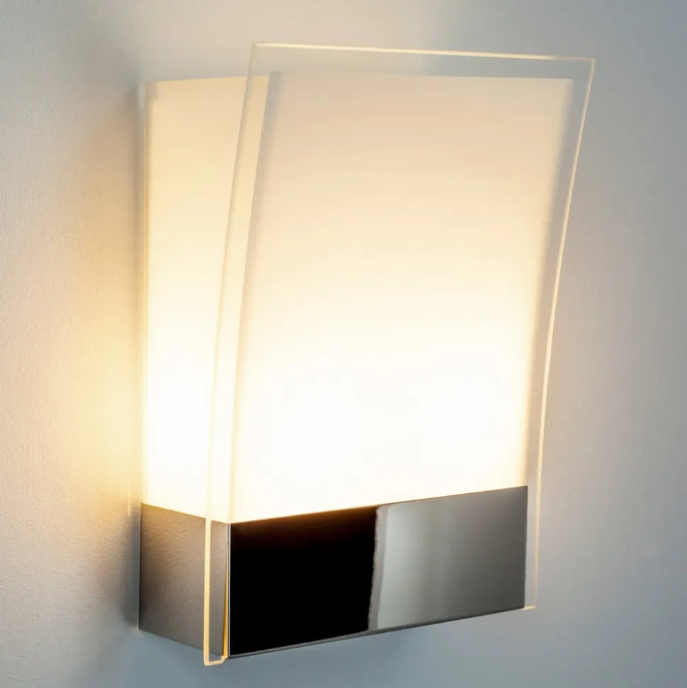 Lindby væglampe Malthe, højde 27 cm, krom, glas, metal