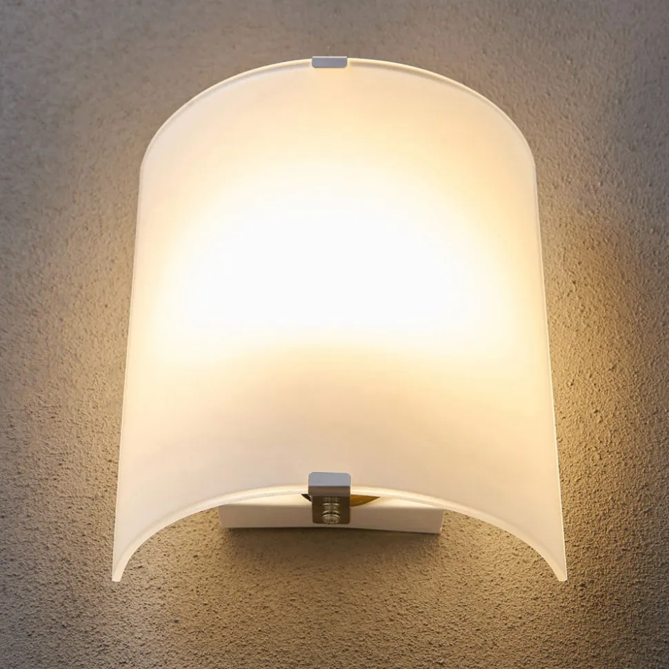 Lindby væglampe Phil, hvid, glas, højde 21 cm