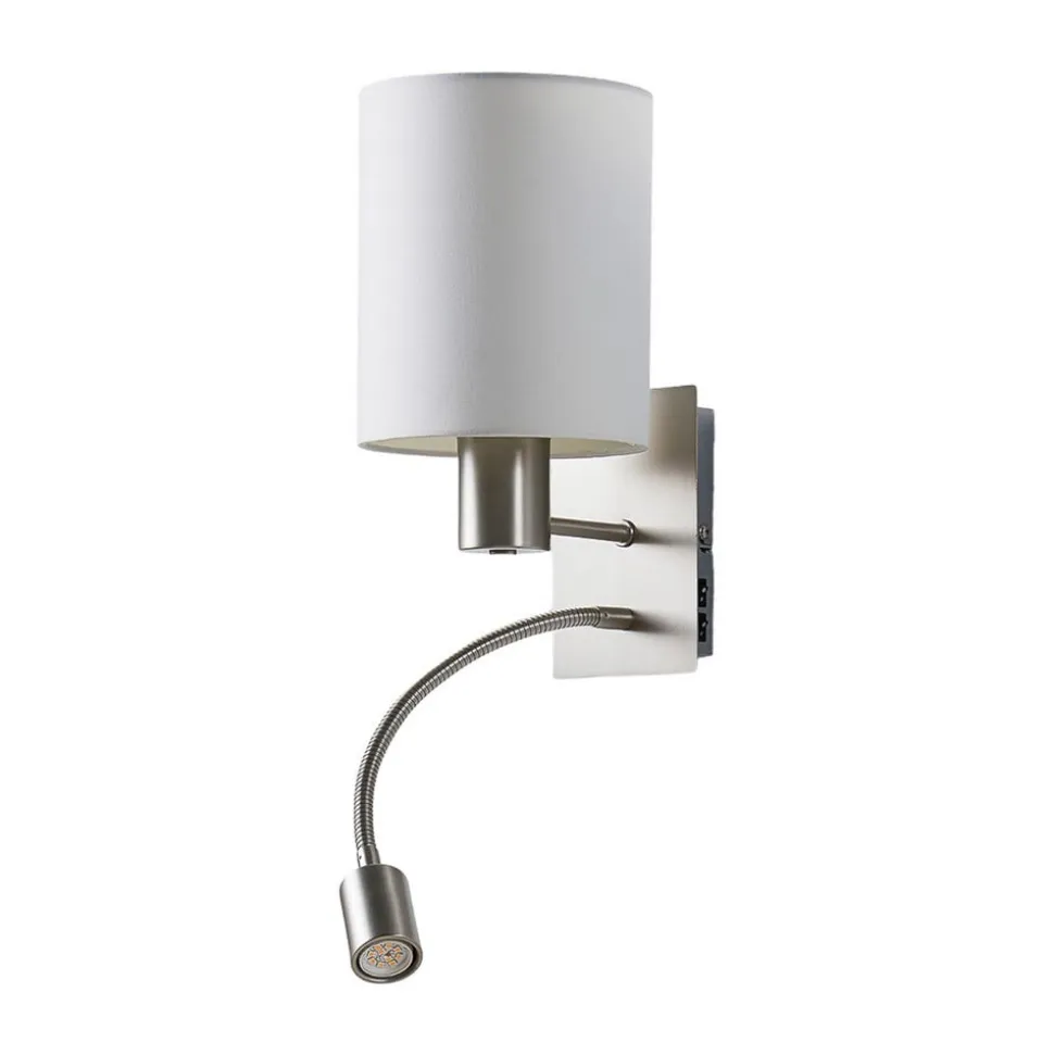Lindby væglampe Shajan, 29 cm, tekstil, E27, LED-læselampe
