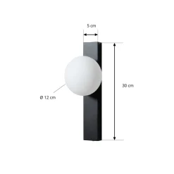 Lindby væglampe Tavrik, sort/hvid, højde 30 cm, glas