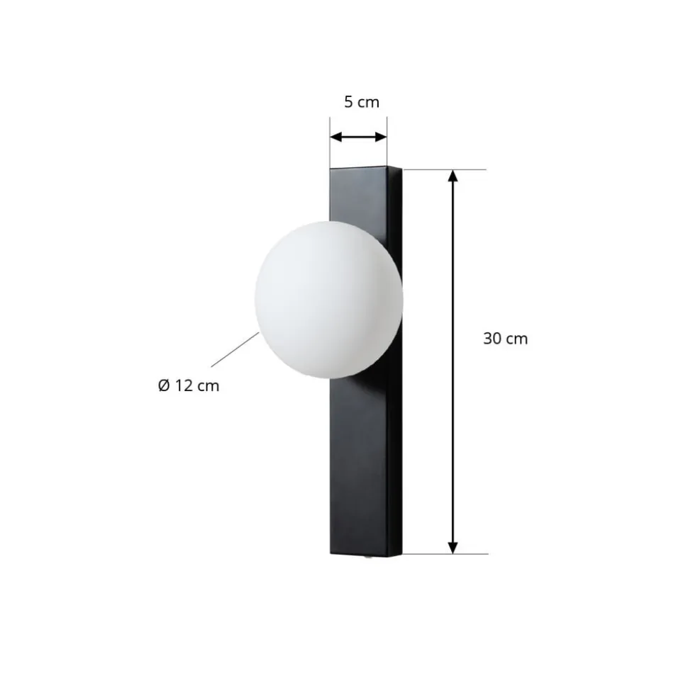Lindby væglampe Tavrik, sort/hvid, højde 30 cm, glas