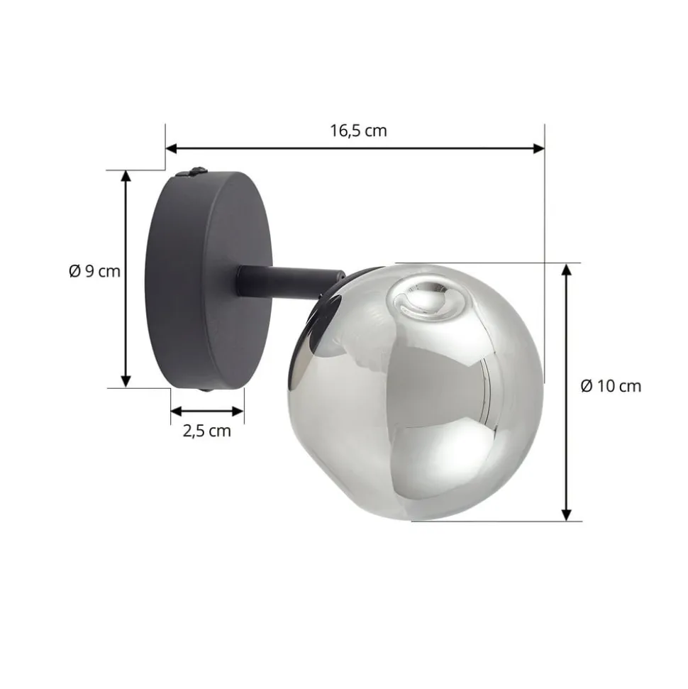 Lindby væglampe Valentina, grå/sort, glas, Ø 10 cm